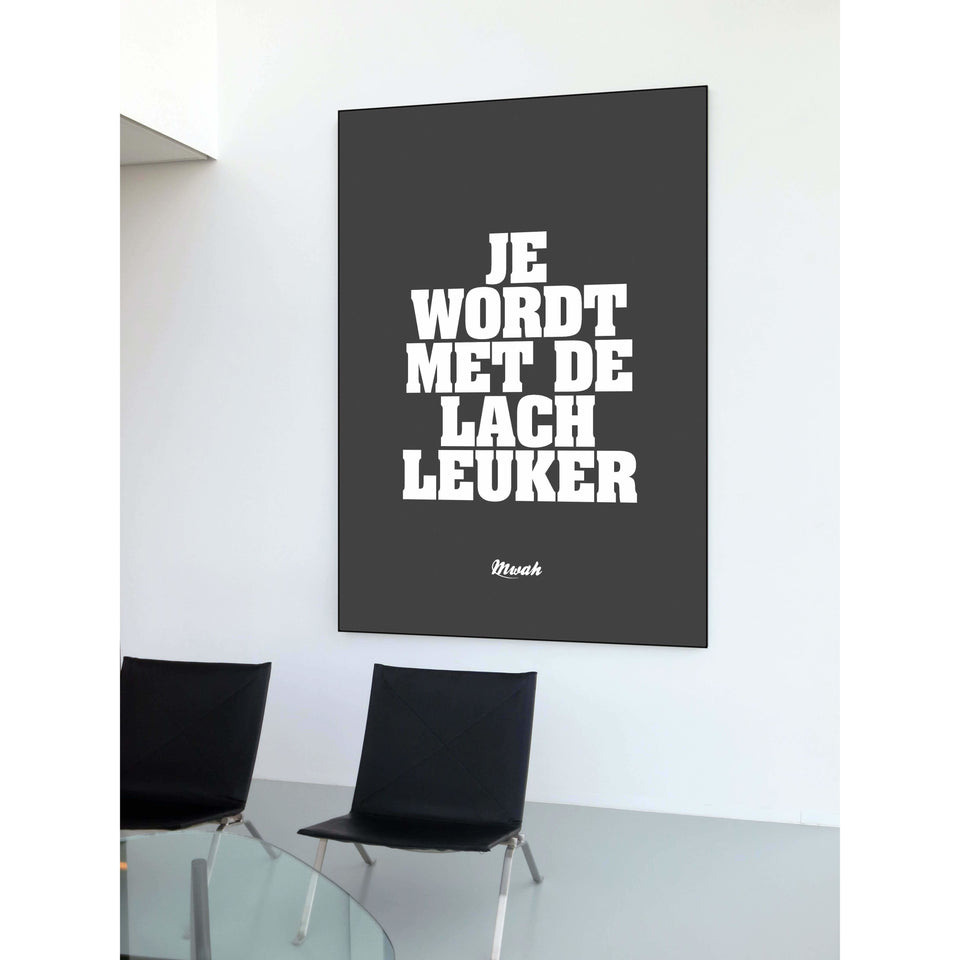 Kunssst akoestisch paneel Akoestisch paneel 'Je wordt met de lach leuker' akoestisch paneel geluidsdemping kunst werk kamer galm muur